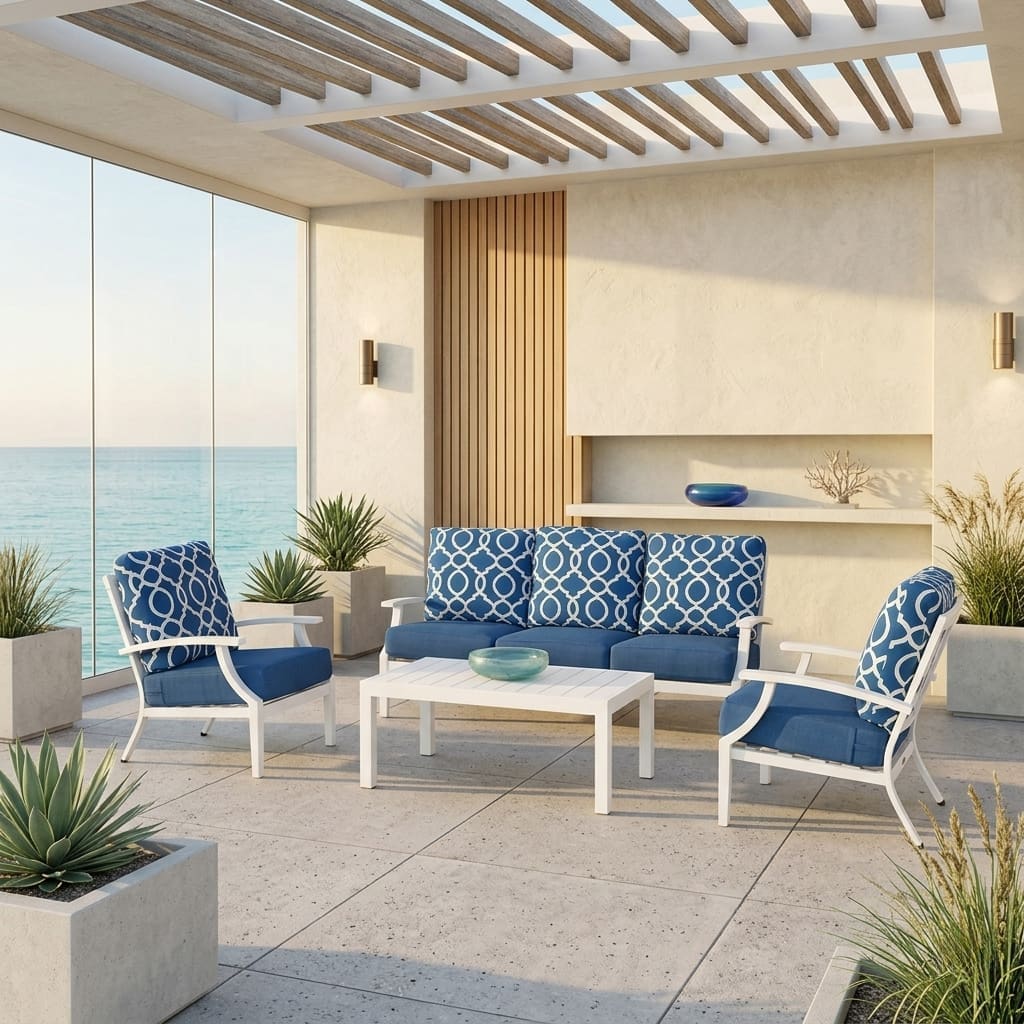 Coventry 4-Piece Lounge Sofa Set White & Blue