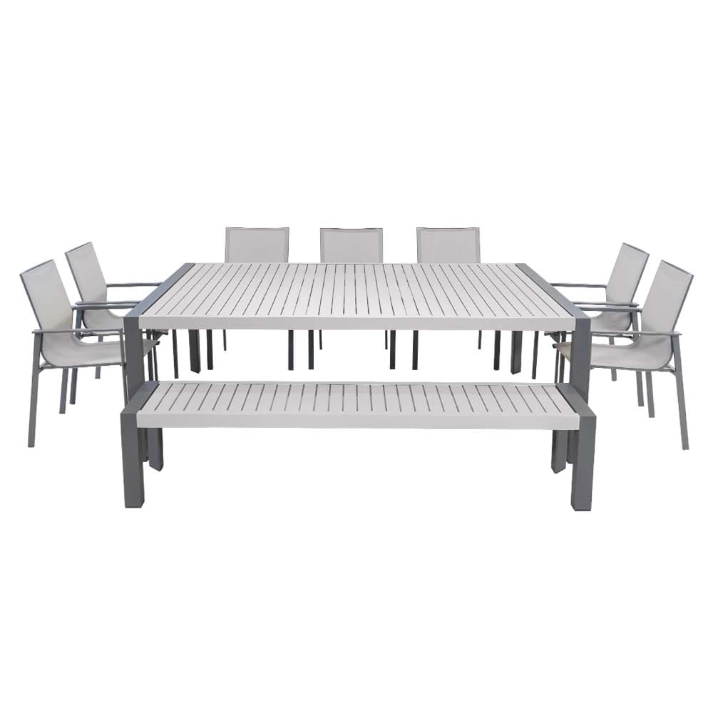Palermo 10 Seater Dining Set With Bench 9 Piece VB