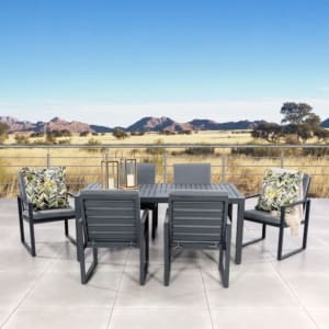 Amalfi 6 Seater Dining Set Charcoal Lifestyle VB