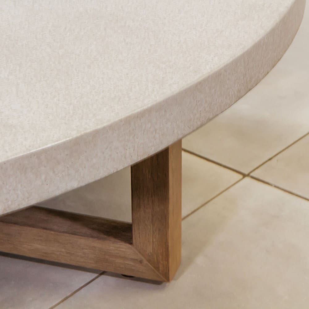 Hagan Round Acacia Wood Lounge Coffee Table Grey Close Up 2 VB