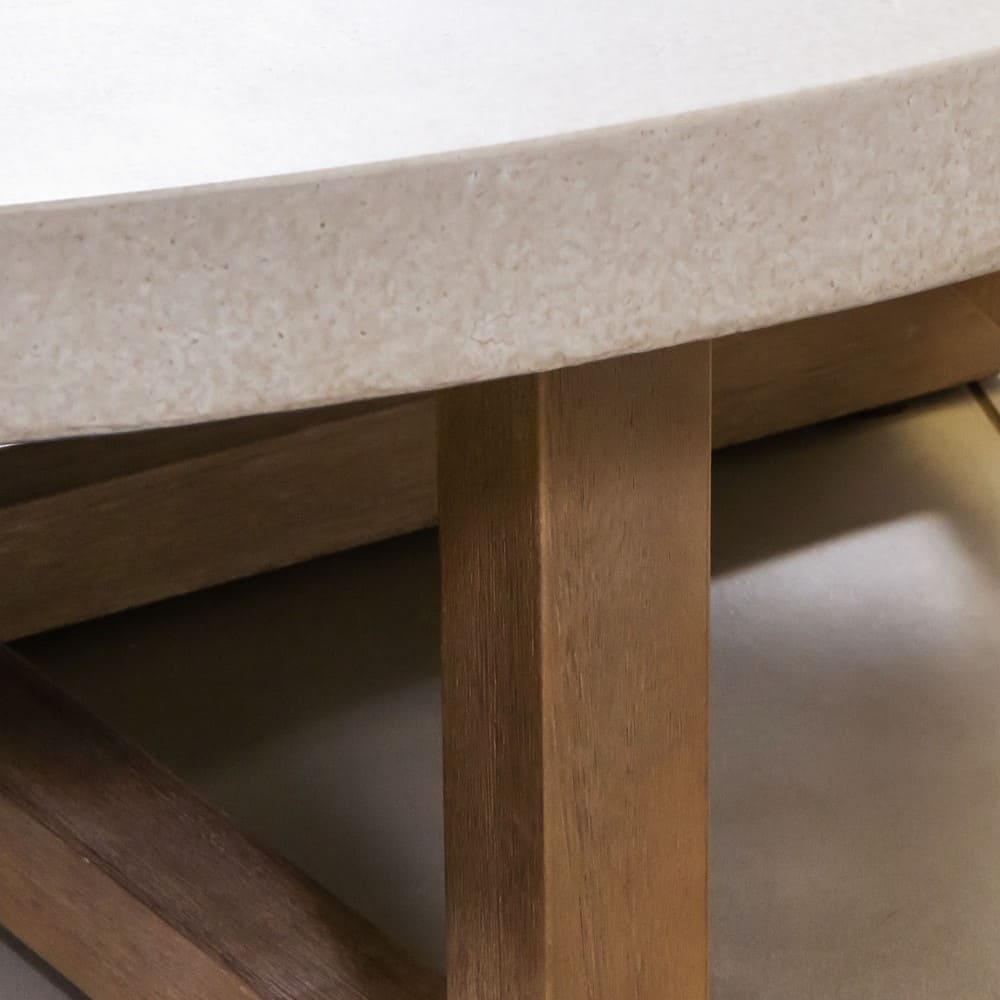 Hagan Round Acacia Wood Lounge Coffee Table Grey Close Up VB