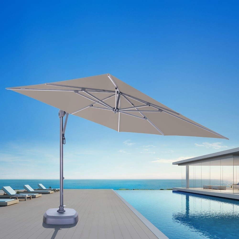 3x3m Sling Umbrella Taupe Lifestyle Tilted VB