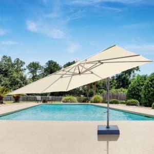 3x4m Sling Umbrella Tilted Vanilla Lifestyle VB