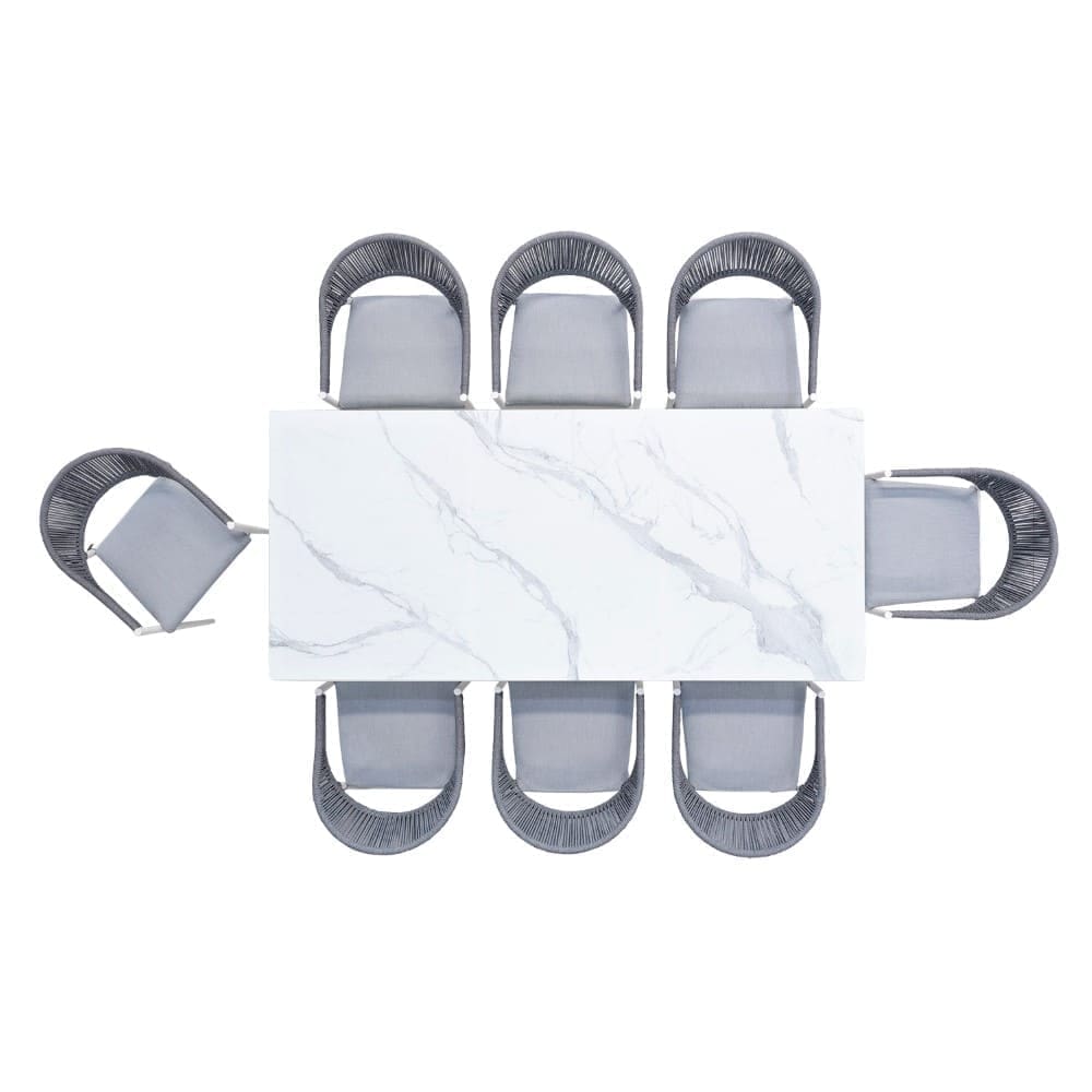 Andrew 8 Seater Dining Set White Grey Aerial VB