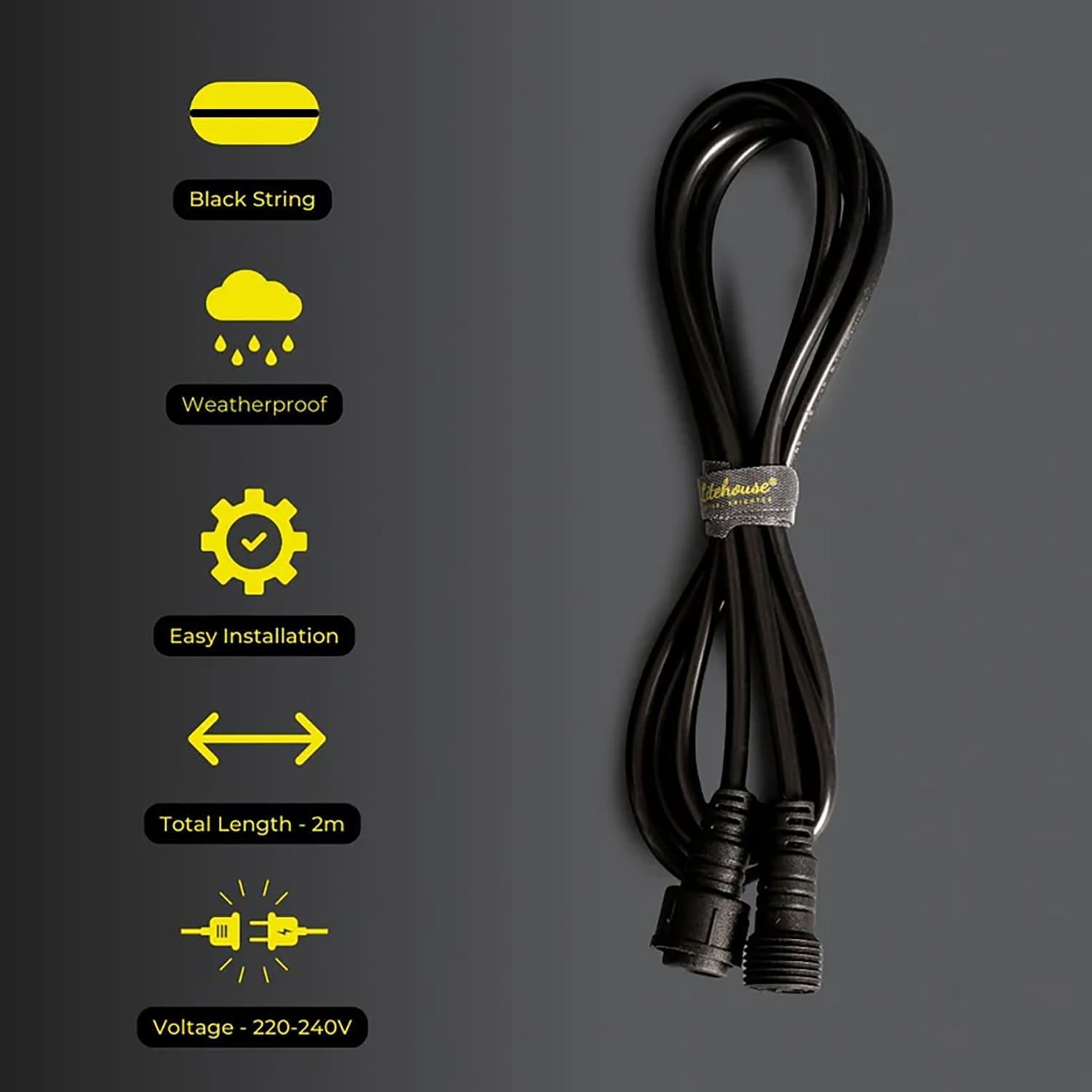 litehouse 2m extension cord accessory for plug in festoon bulb string lights 220 240v black 316916