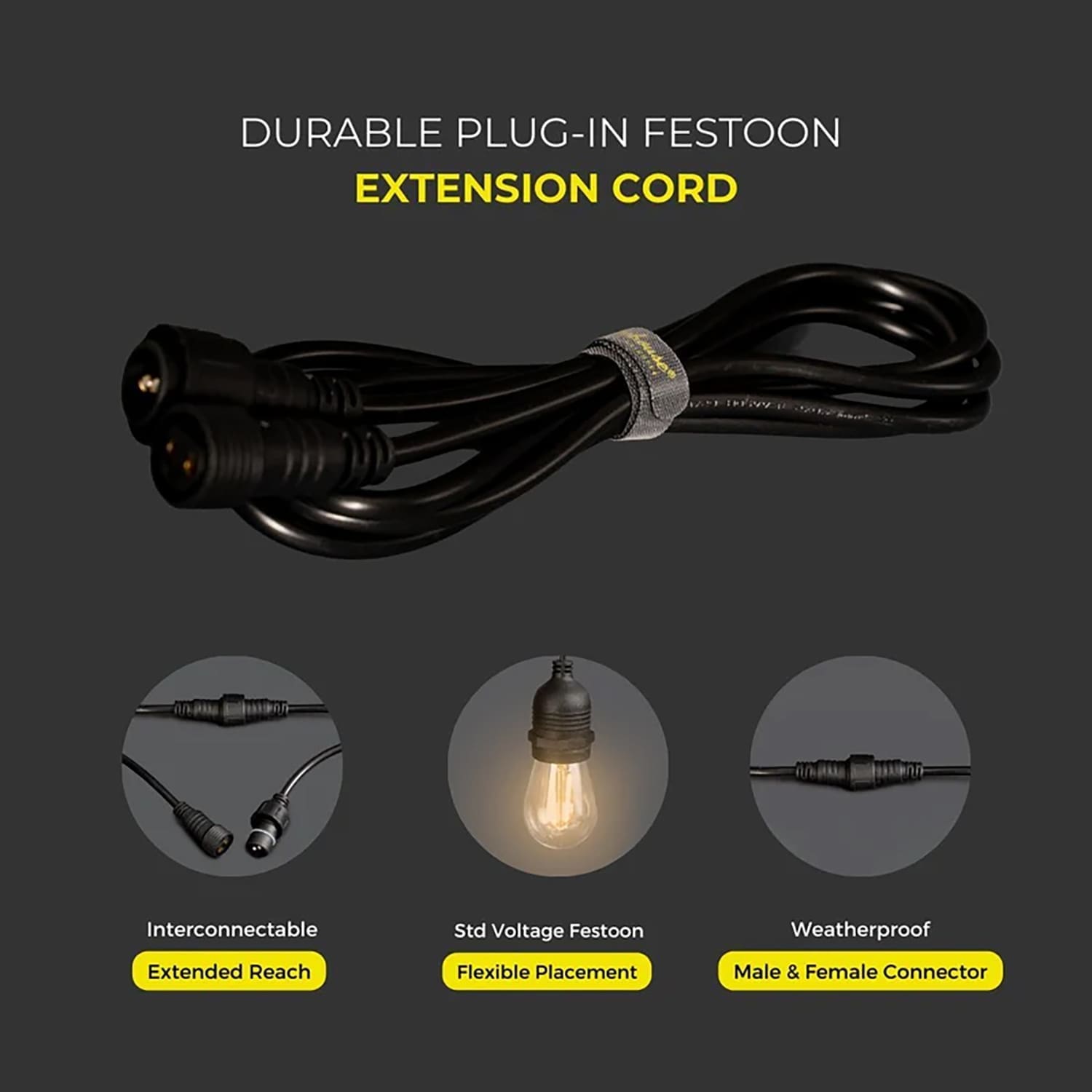 litehouse 2m extension cord accessory for plug in festoon bulb string lights 220 240v black 873636
