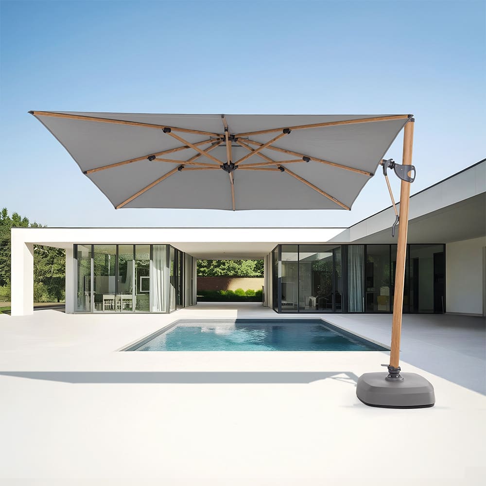 Sling 3mx3m Square Aluminium Cantilever Umbrella With Base (Woodlook)